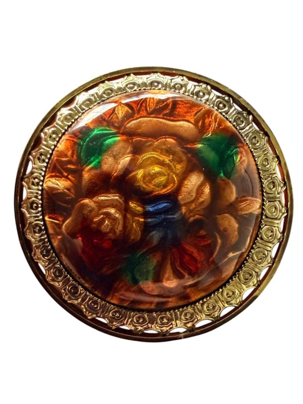 Vintage Reverse Carved Lucite Brooch Gold Tone Floral Pin 1950s New Old Stock